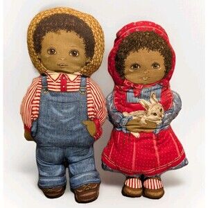 Vintage Cranston Print Works Cut & Sew Cloth Dolls Farmer Boy & Girl Pair 1970s